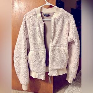 Prana Cream Sherpa Reversible Zip Up Bomber Jacket